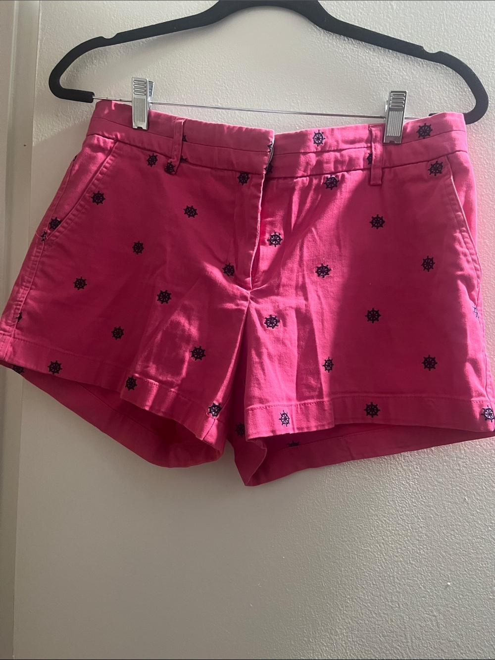 British Khaki Hot Pink Embroidered High-Waist Shorts